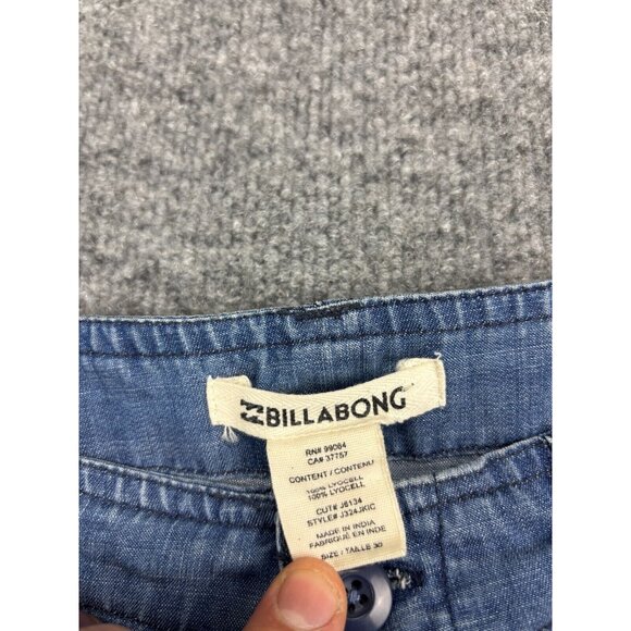 Billabong Pants Women's 30 Blue Lyocell Chambray Button Fly Cuffed Mid Rise - Picture 2 of 7